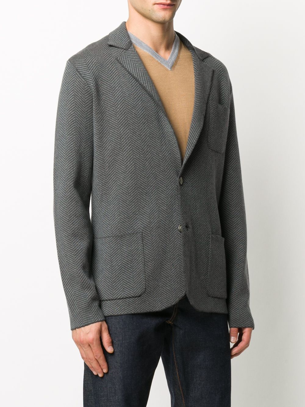 ELEVENTY - WOOL Herringbone Knit Sweater Style Blazer MOP Buttons - XL (42US)