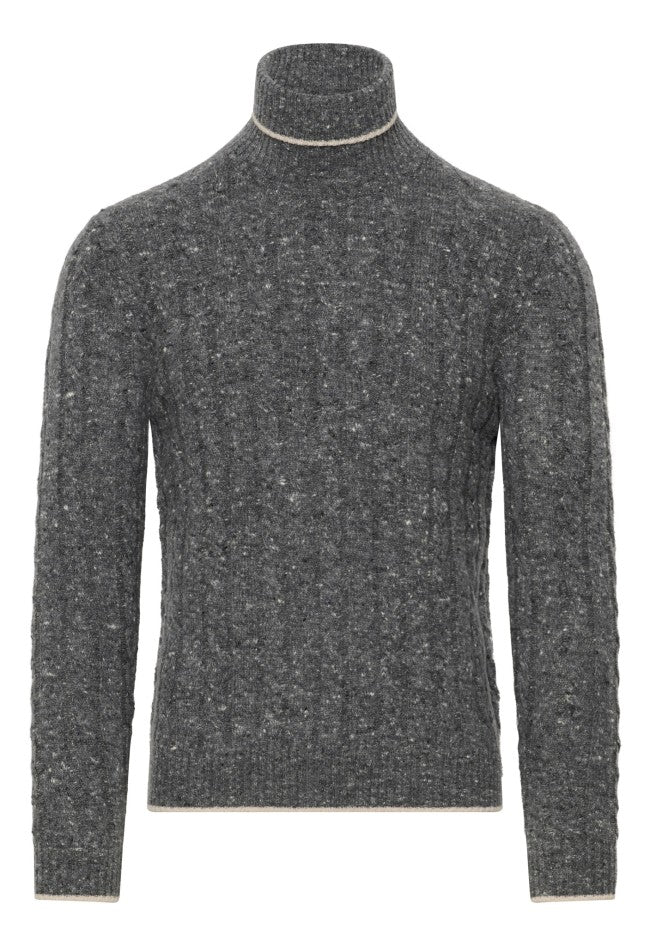 $595 ELEVENTY - *PLATINUM* Gray Cable Knit Turtleneck Sweater - XL