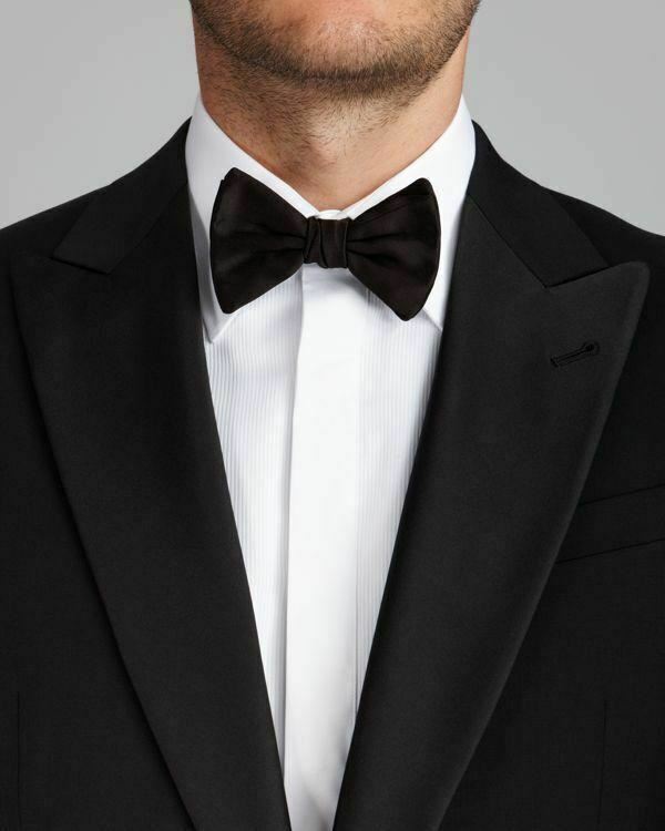 ARMANI COLLEZIONI -Wide Peak Lapel “G Line” Black Satin Detailed Tuxedo - 38R