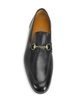 $920 GUCCI - "JORDAAN" Black/Gold ICONIC Horsebit Leather Loafers - 10.5US (10G)