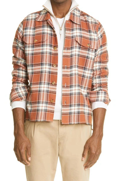 $595 ELEVENTY PLATINUM - Cotton/LINEN Ivory / Rust Shirt Jacket Coat - M