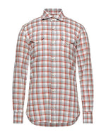 $495 ELEVENTY - *SNAP FRONT* Orange/White Check Dress Shirt - M
