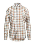 $495 ELEVENTY - *SPREAD COLLAR* Brown/White Check Dress Shirt - S