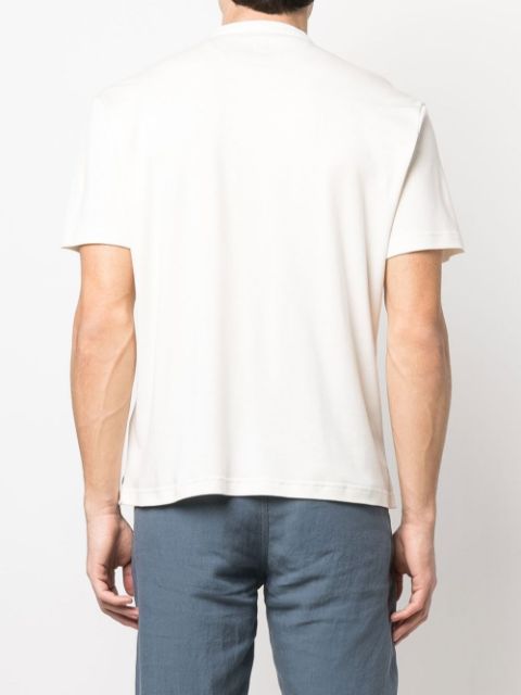 $395 ELEVENTY - Logo COTTON/LINEN Henley T-Shirt Ivory - L