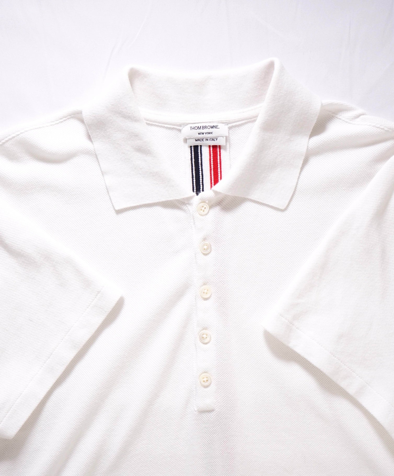 $395 Thom Browne Solid White Polo Cotton Shirt (SZ 2) Small