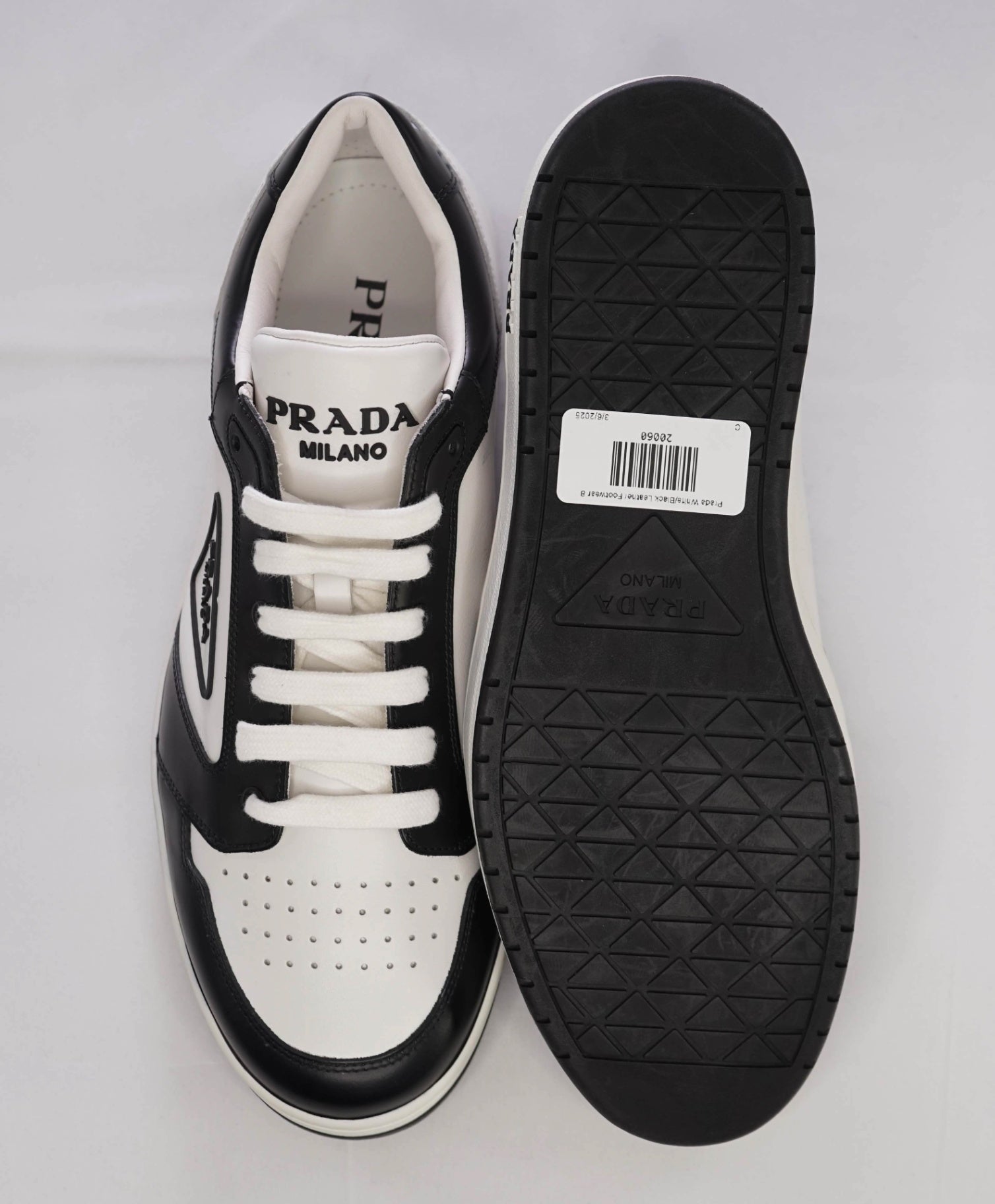 Prada *DOWNTOWN* White/Black Leather Sneaker Footwear 9US (8IT)