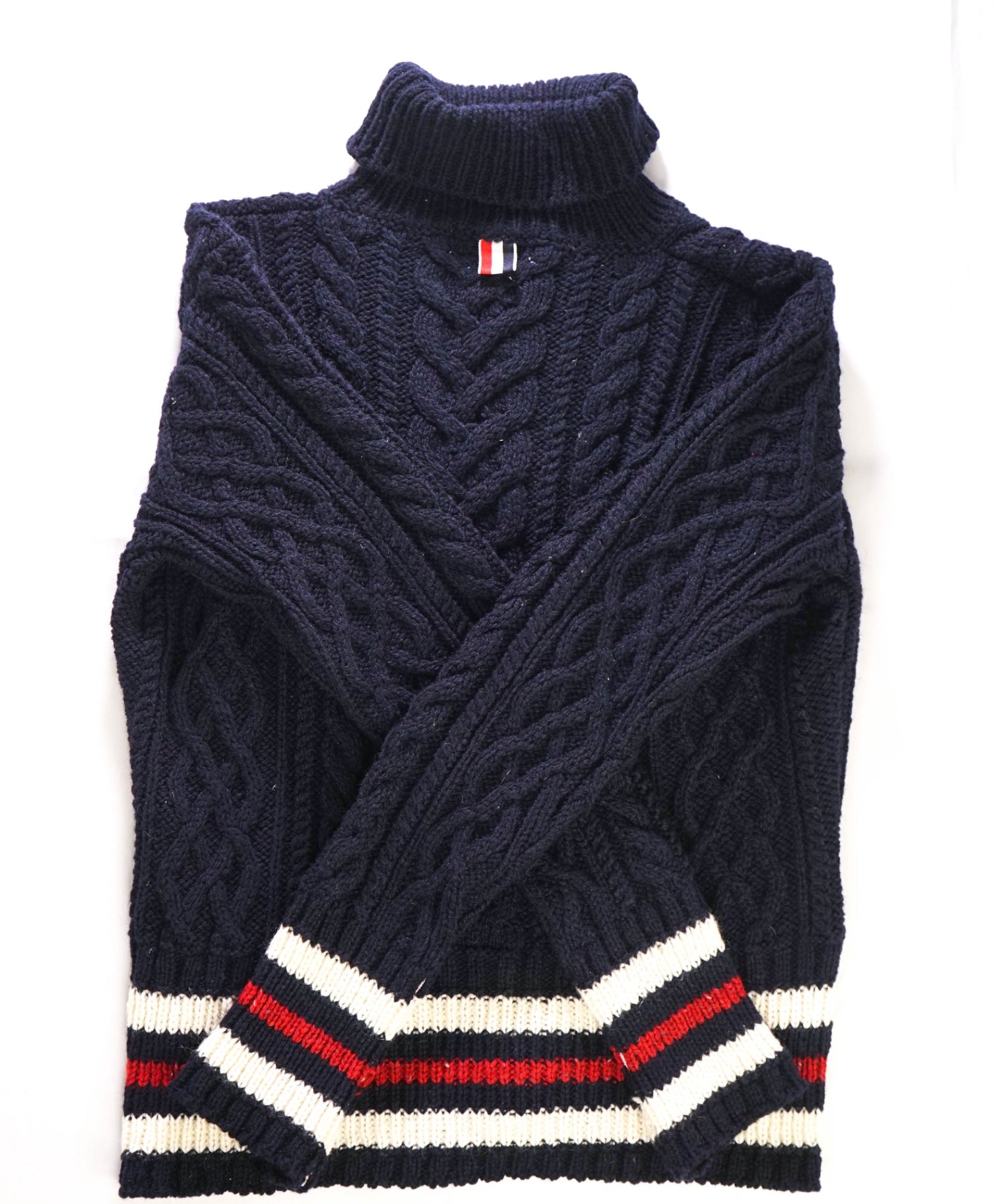 $1,590 Thom Browne Navy Cableknit Wool/Mohair Sweater L (sz3)