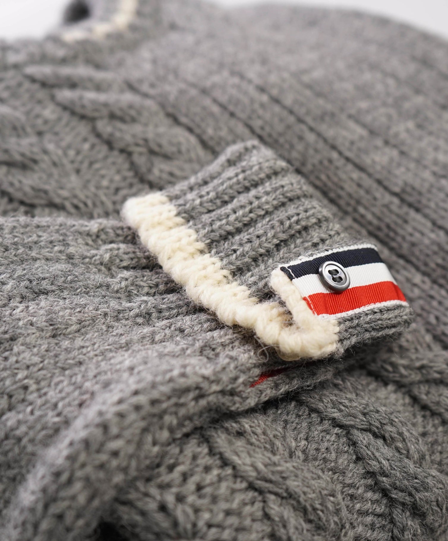 $1,590 Thom Browne Asymmetrical Grey Cable Knit Sweater (Sz 2) M 