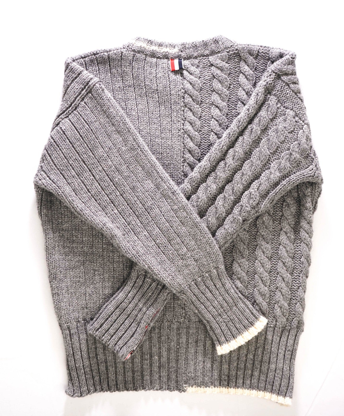 $1,590 Thom Browne Asymmetrical Grey Cable Knit Sweater (Sz 2) M 