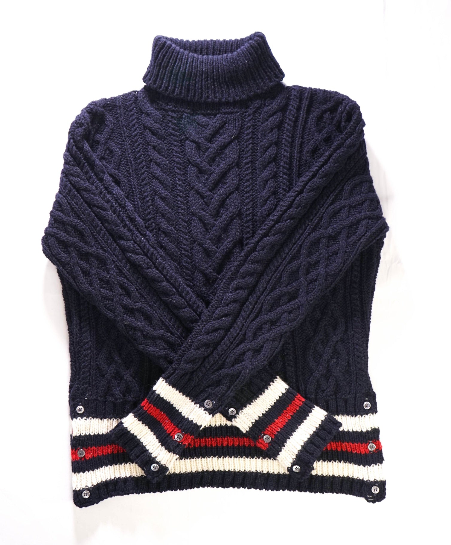 $1,590 Thom Browne Navy Cableknit Wool/Mohair Sweater L (sz3)