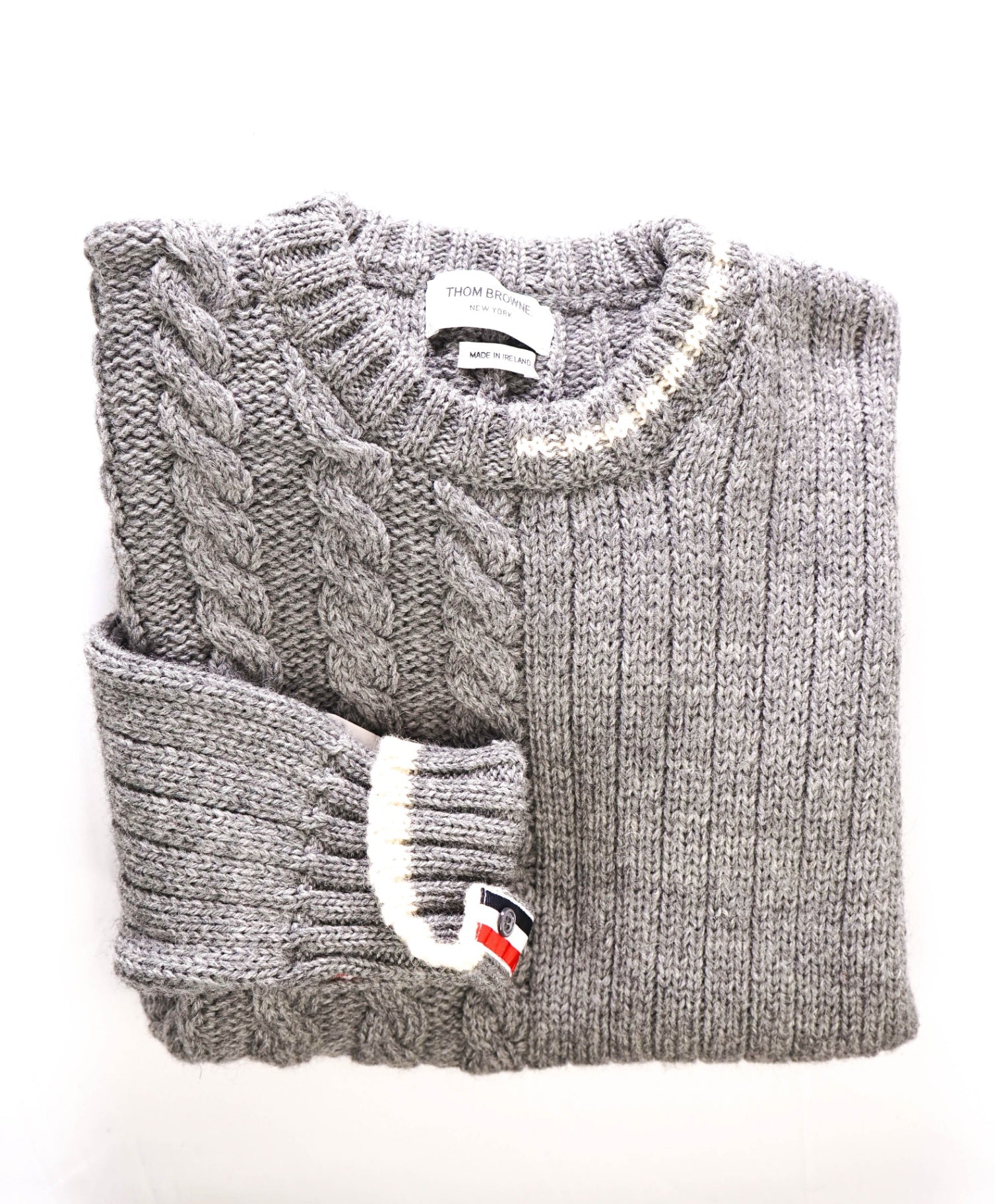 $1,590 Thom Browne Asymmetrical Grey Cable Knit Sweater (Sz 2) M 