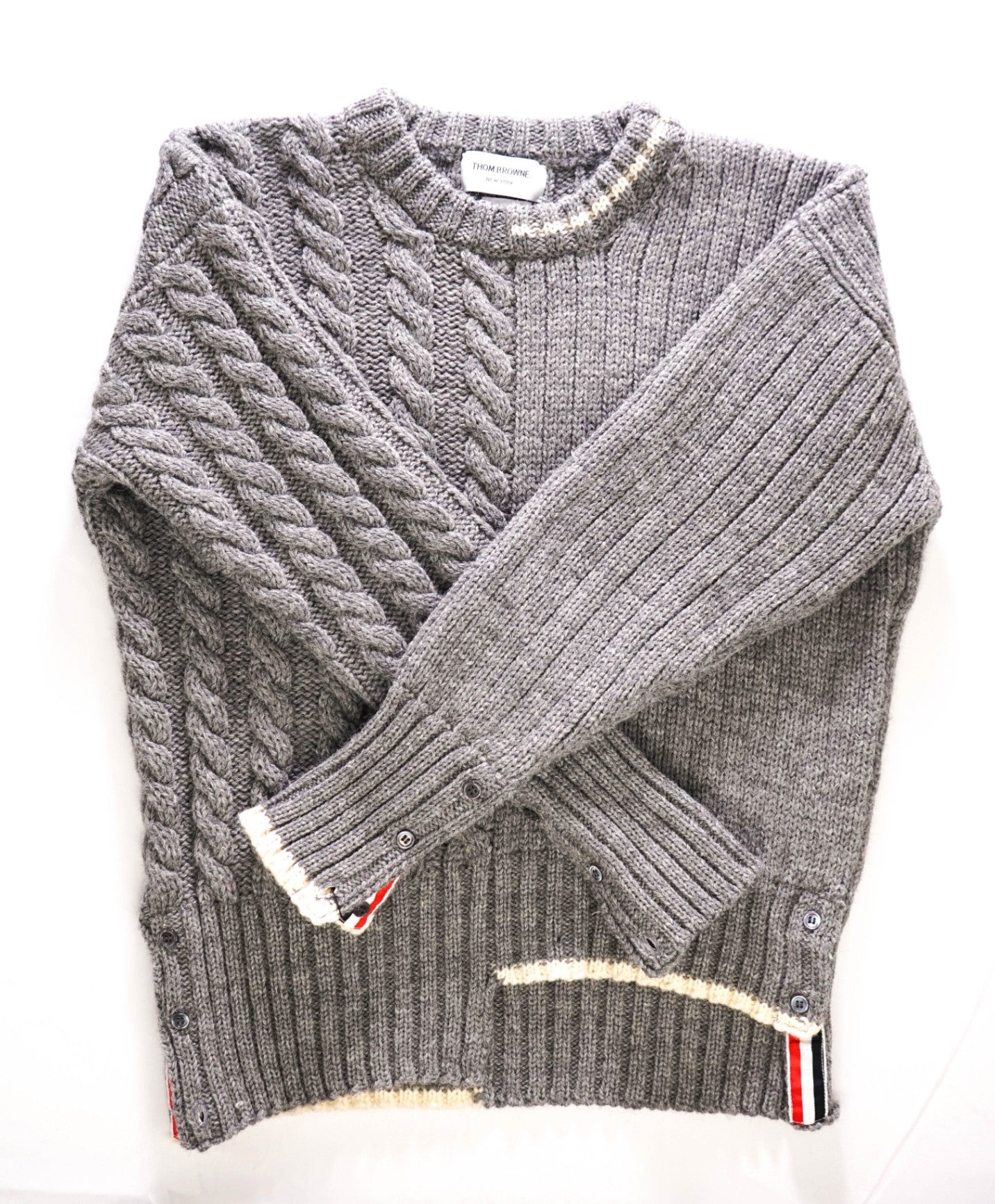 $1,590 Thom Browne Asymmetrical Grey Cable Knit Sweater (Sz 2) M 