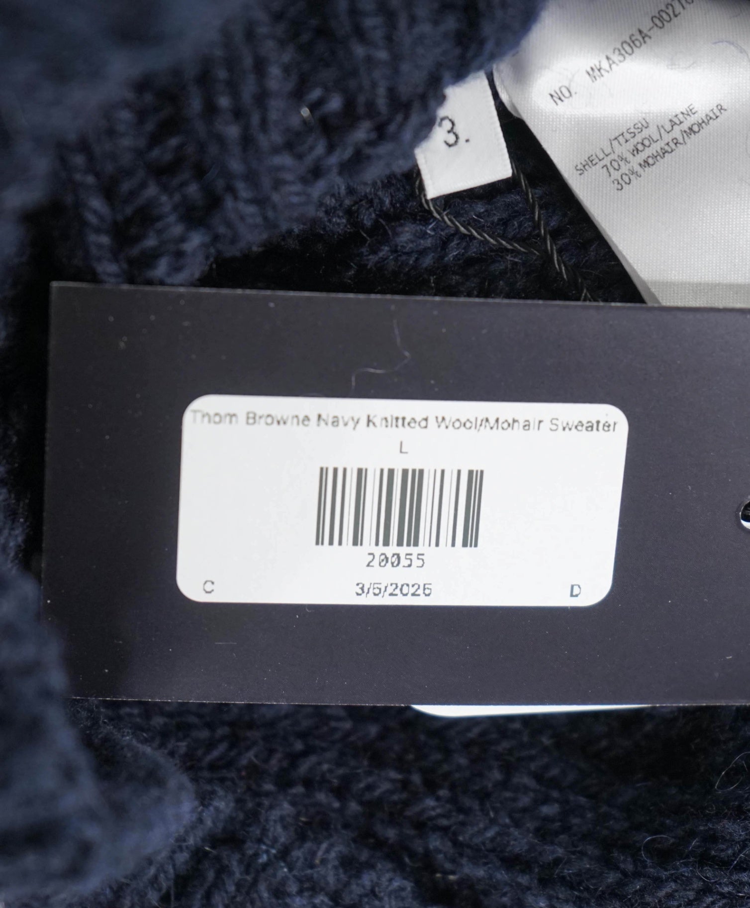 $1,590 Thom Browne Navy Cableknit Wool/Mohair Sweater L (sz3)
