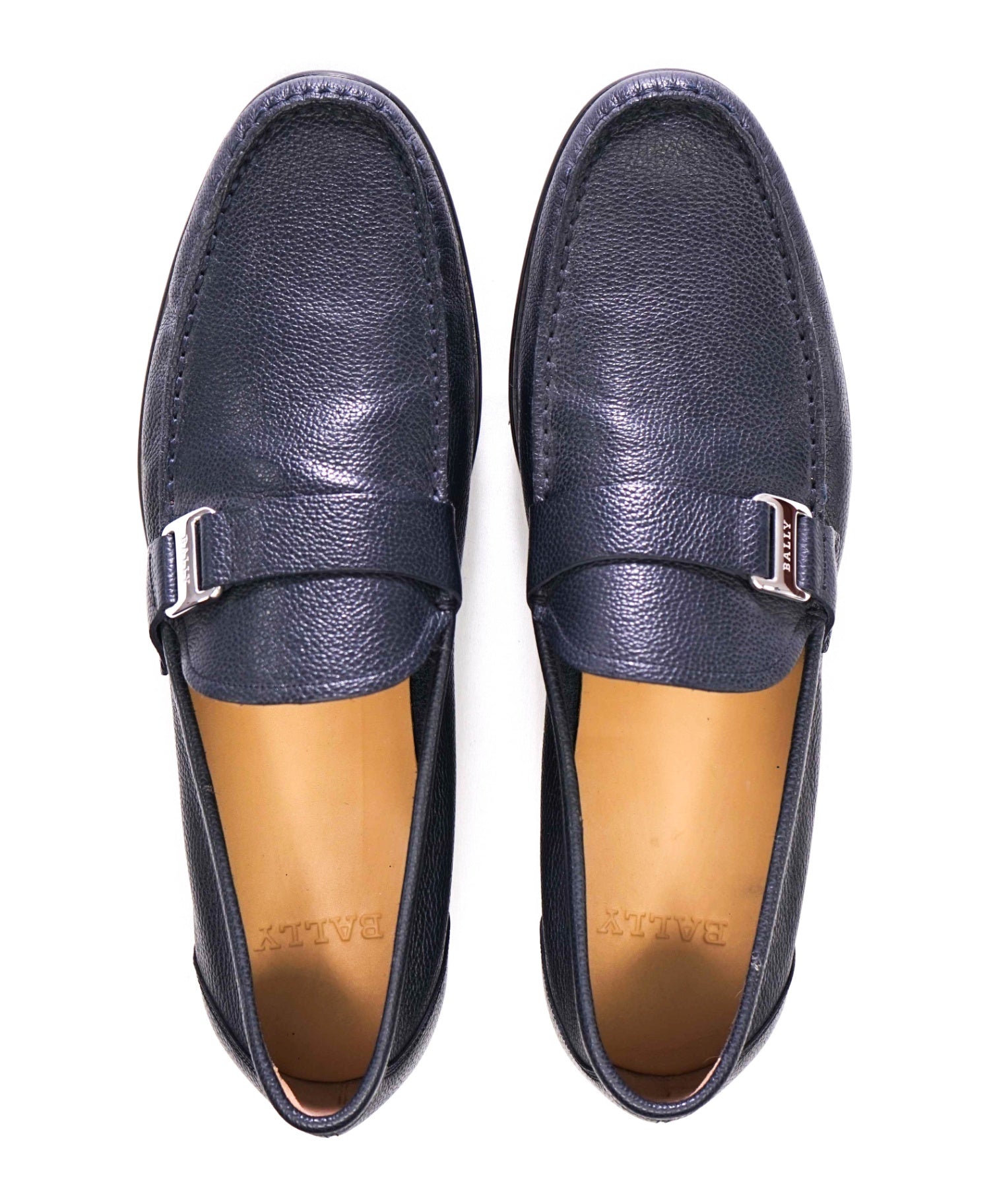 $750 Bally Navy Pebbled Leather Loafers 11 D US