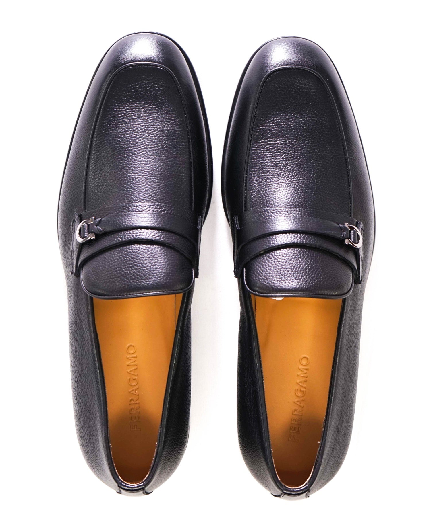 Ferragamo *DESIO* Black Textured Gancini Leather Loafer 11 E