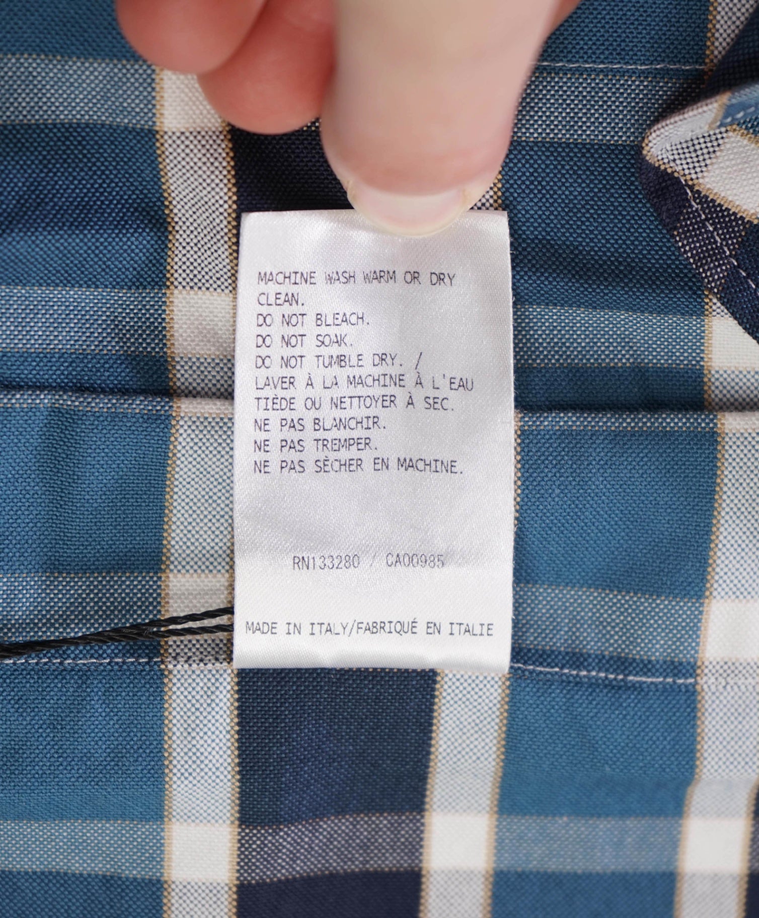 $535 Thom Browne Blue Plaid Cotton Shirt W LOGO TAB - M (Sz 2)