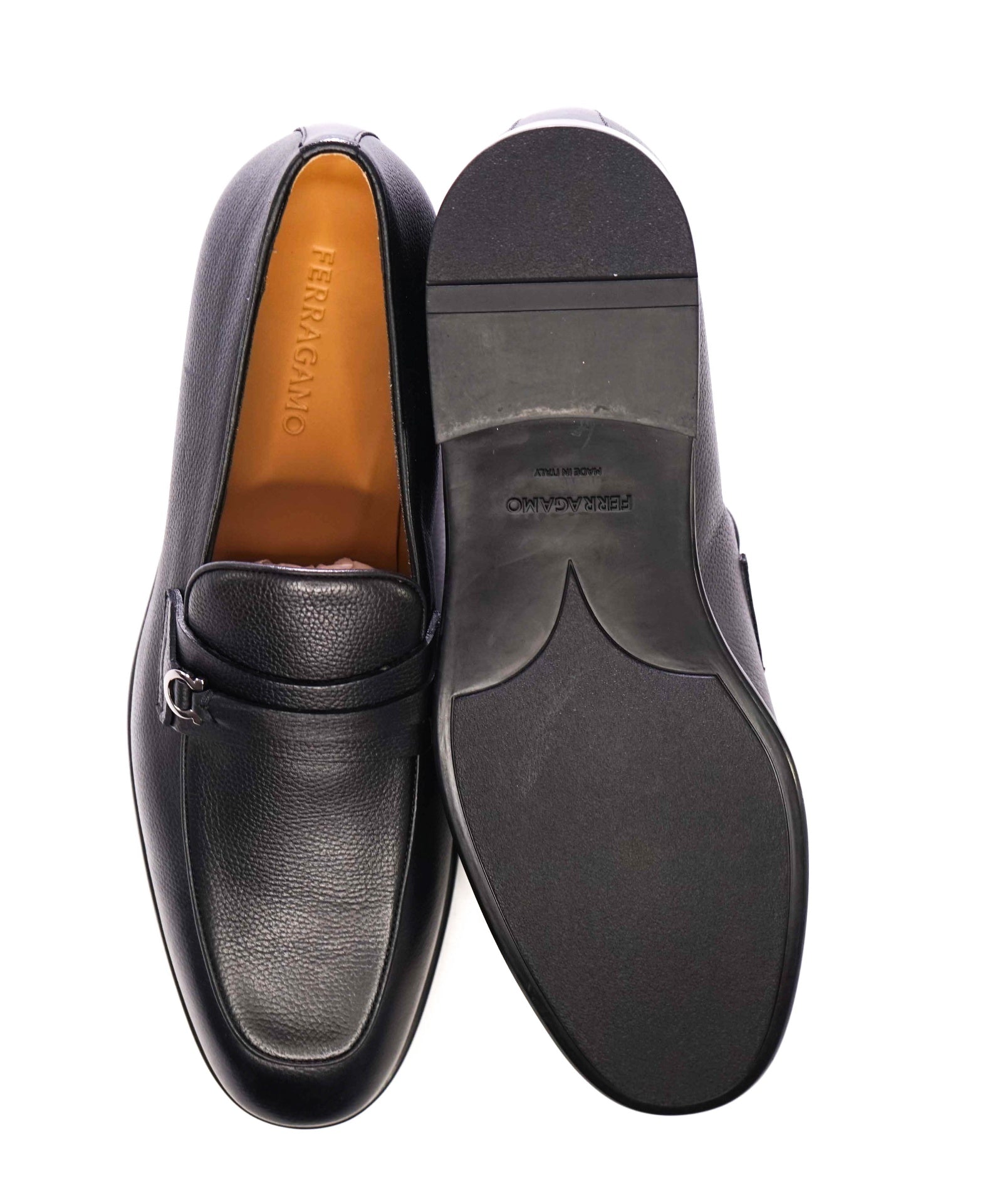 Ferragamo *DESIO* Black Textured Gancini Leather Loafer 11 E