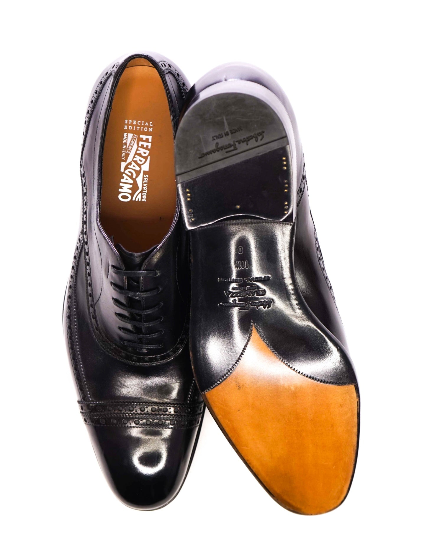 $1,595 Salvatore Ferragamo *Special Edition* Black Oxfords Leather 11.5 D
