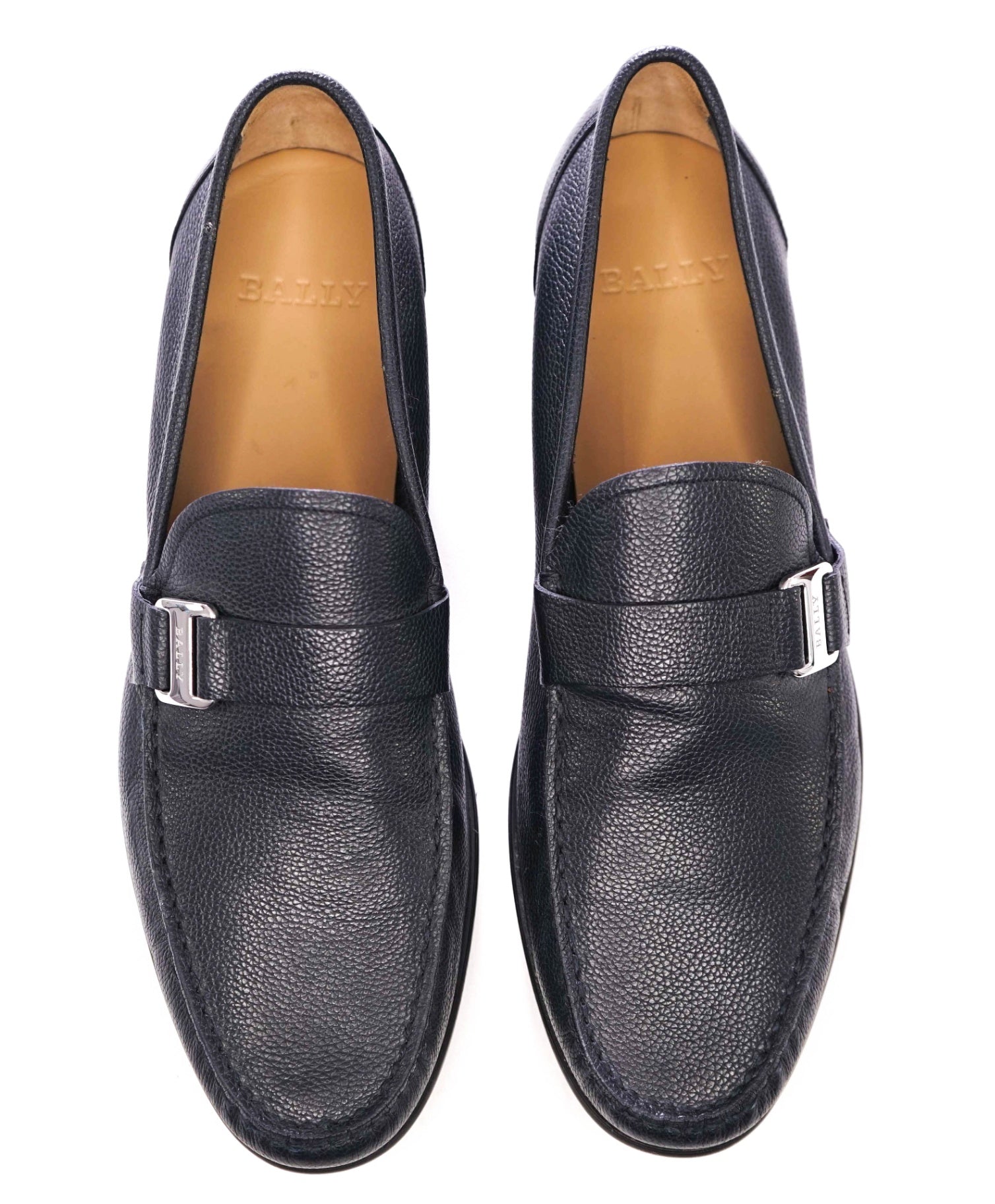 $750 Bally Navy Pebbled Leather Loafers 11 D US