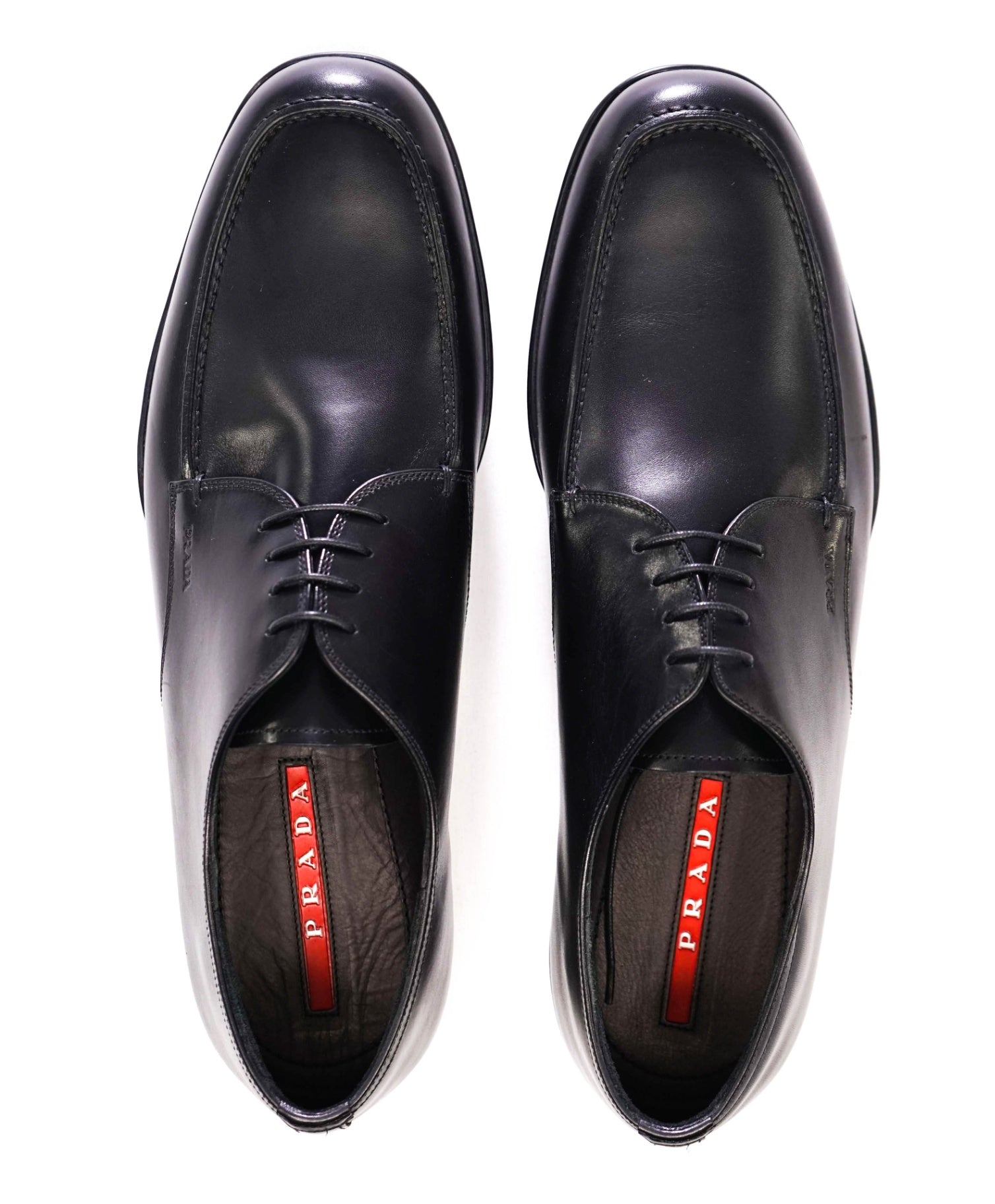 $795 Prada LINEA ROSSA Solid Black Derbies Leather Footwear 12US (11IT) 