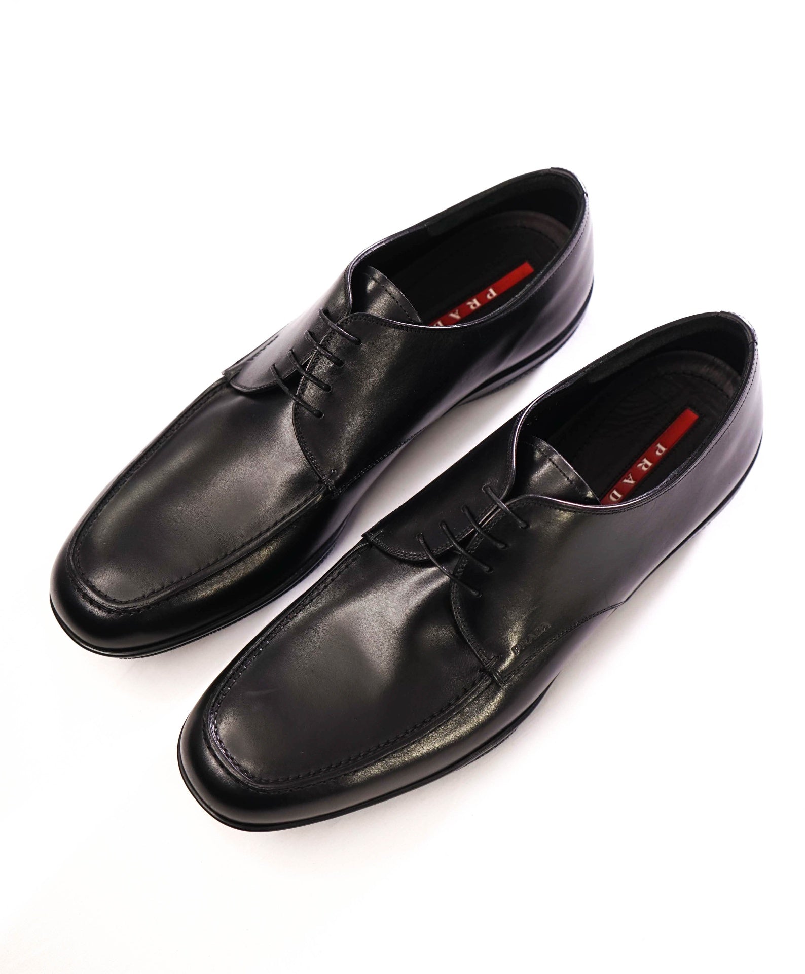 $795 Prada LINEA ROSSA Solid Black Derbies Leather Footwear 12US (11IT) 