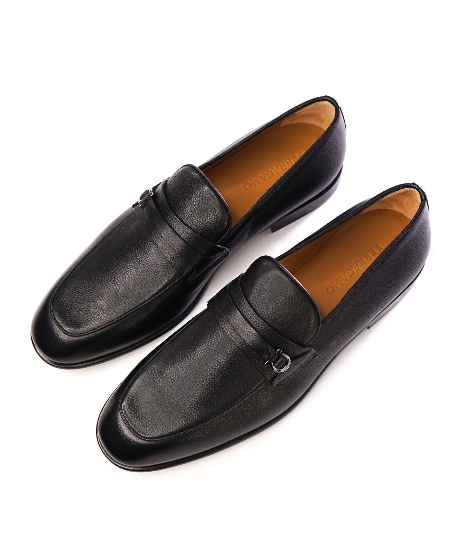 Ferragamo *DESIO* Black Textured Gancini Leather Loafer 11 E