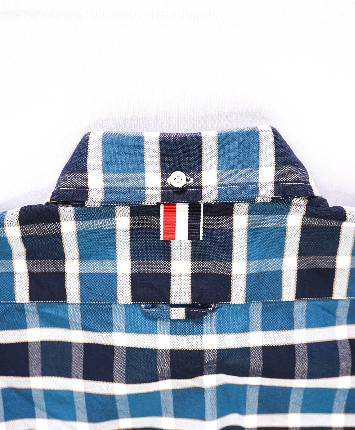 $535 Thom Browne Blue Plaid Cotton Shirt W LOGO TAB - M (Sz 2)