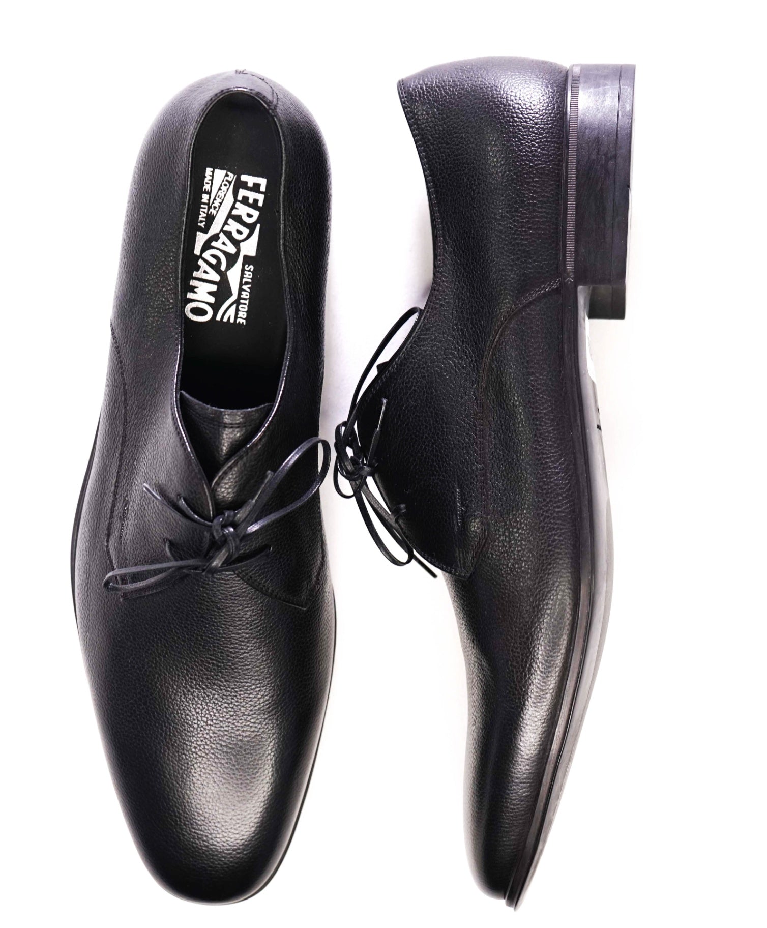 Salvatore Ferragamo Black Textured Pebbled Leather Oxfords 13 D
