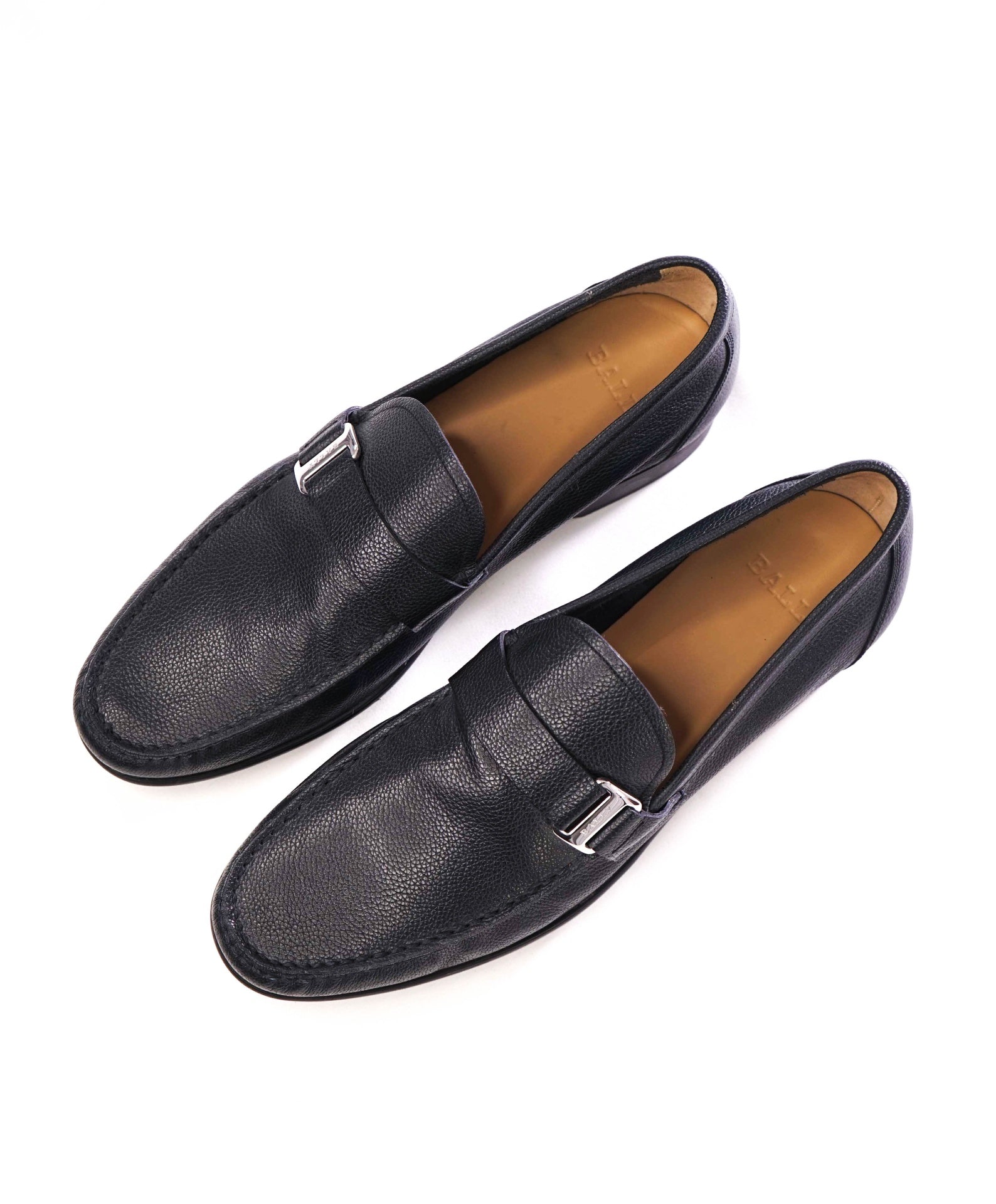 $750 Bally Navy Pebbled Leather Loafers 11 D US