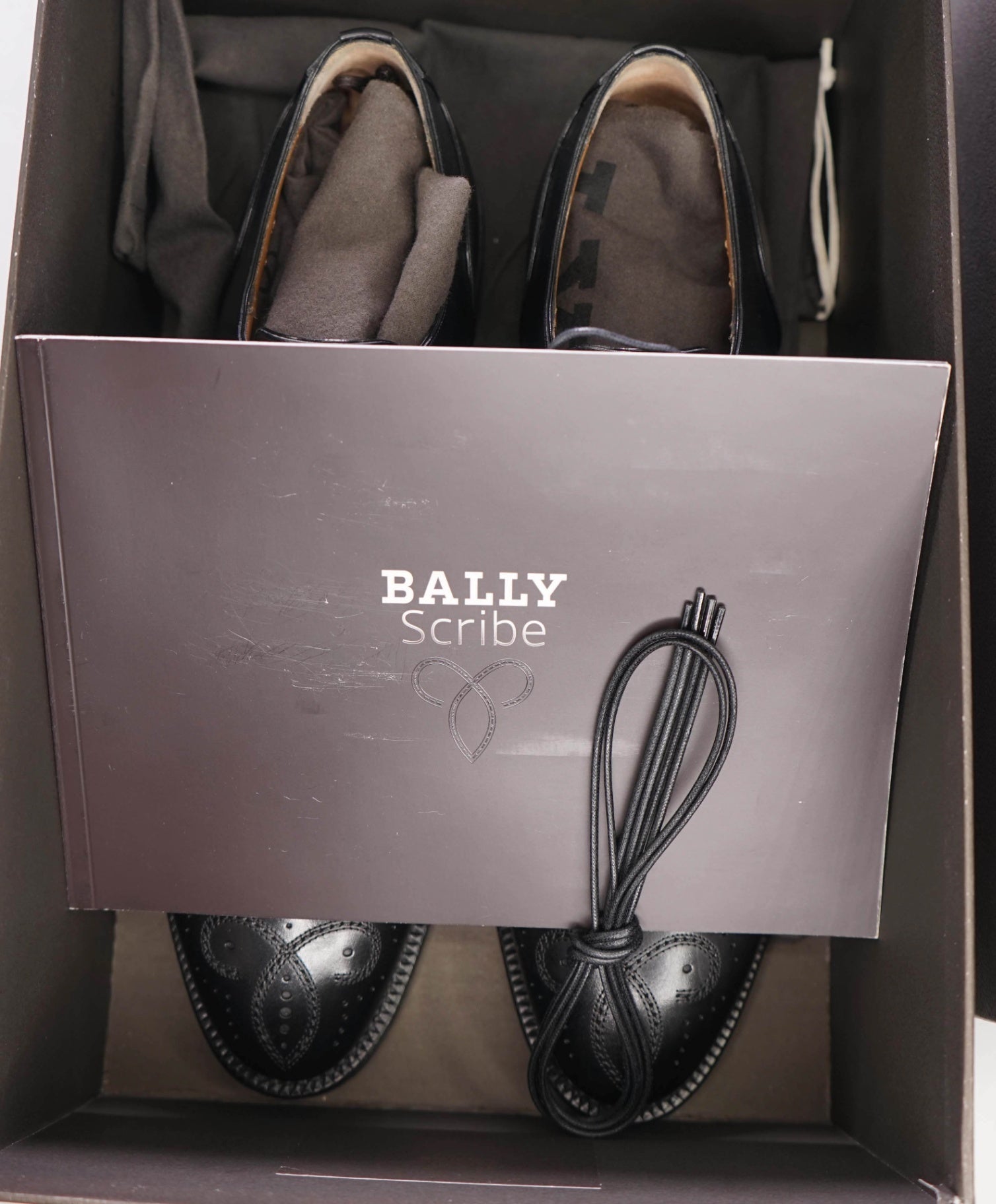 $900 Bally SCRIBE Solid Black Wingtip Oxfords Leather Footwear 9 US