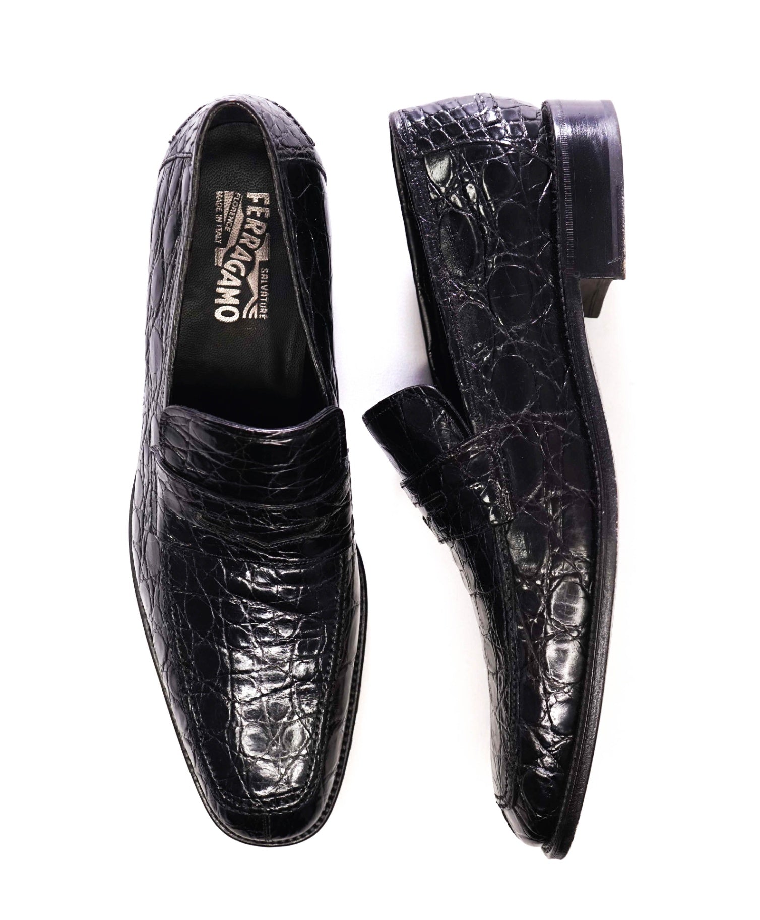 $2,100 Salvatore Ferragamo Black Crocodile Loafer Footwear 12 D
