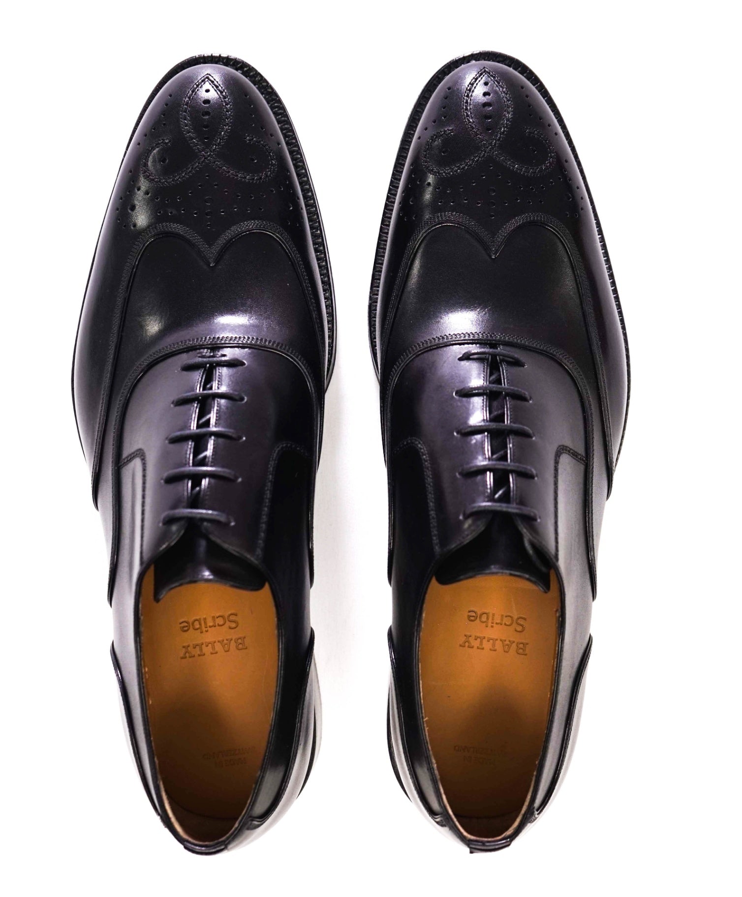 $900 Bally SCRIBE Solid Black Wingtip Oxfords Leather Footwear 9 US