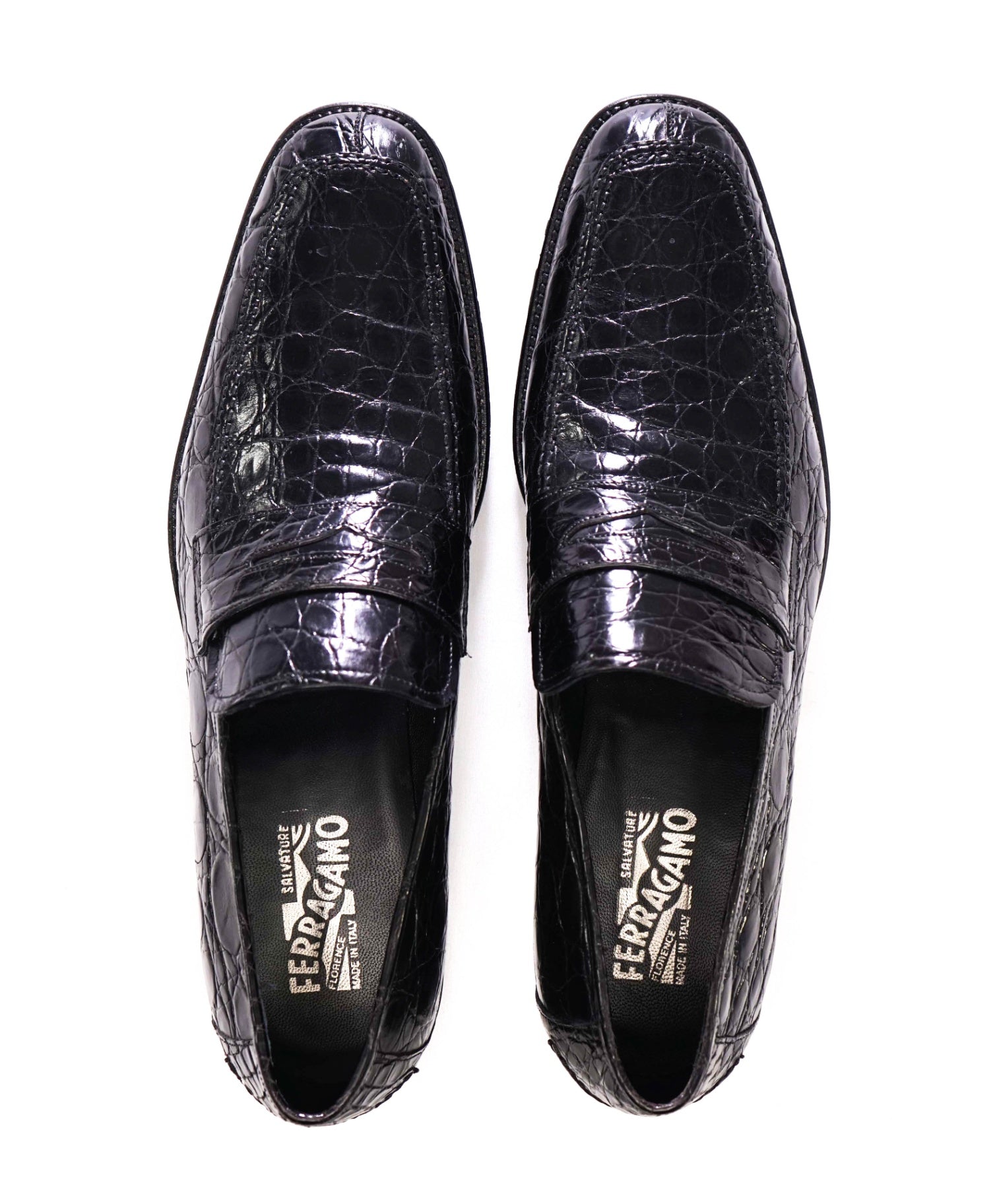 $2,100 Salvatore Ferragamo Black Crocodile Loafer Footwear 12 D