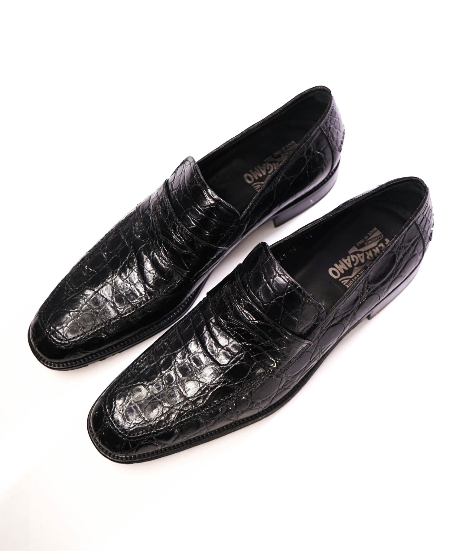 $2,100 Salvatore Ferragamo Black Crocodile Loafer Footwear 12 D
