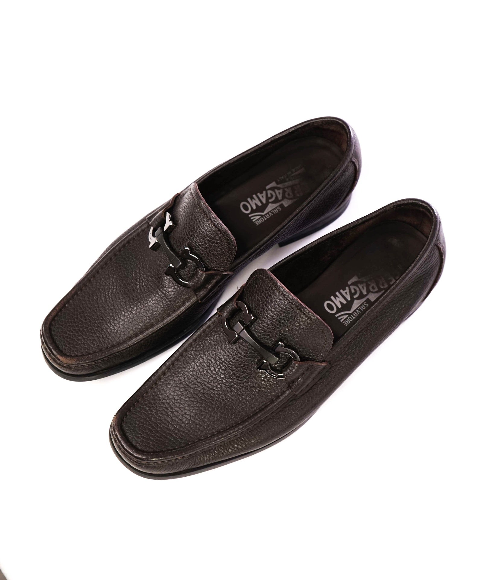 $850 Salvatore Ferragamo "GRANDIOSO" Brown loafers Leather 7.5 D