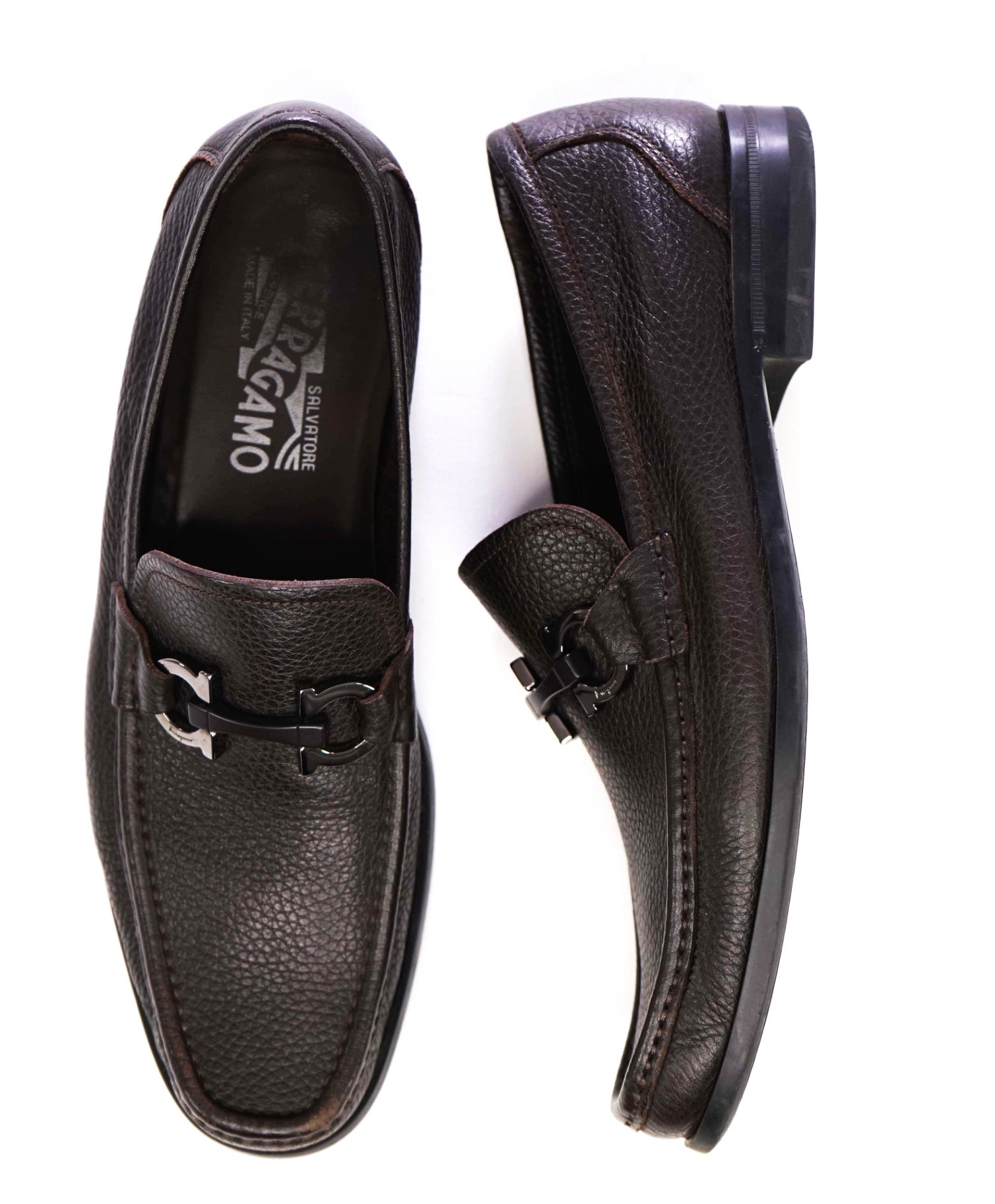$850 Salvatore Ferragamo "GRANDIOSO" Brown loafers Leather 7.5 D