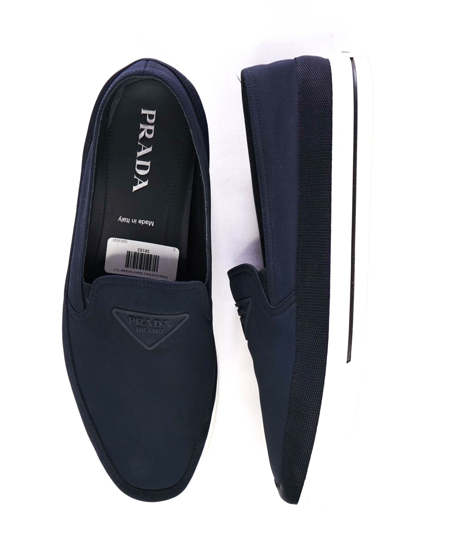$895 Prada "CANNES" LOGO Solid Navy Nylon Loafers 11.5 US (10.5IT)