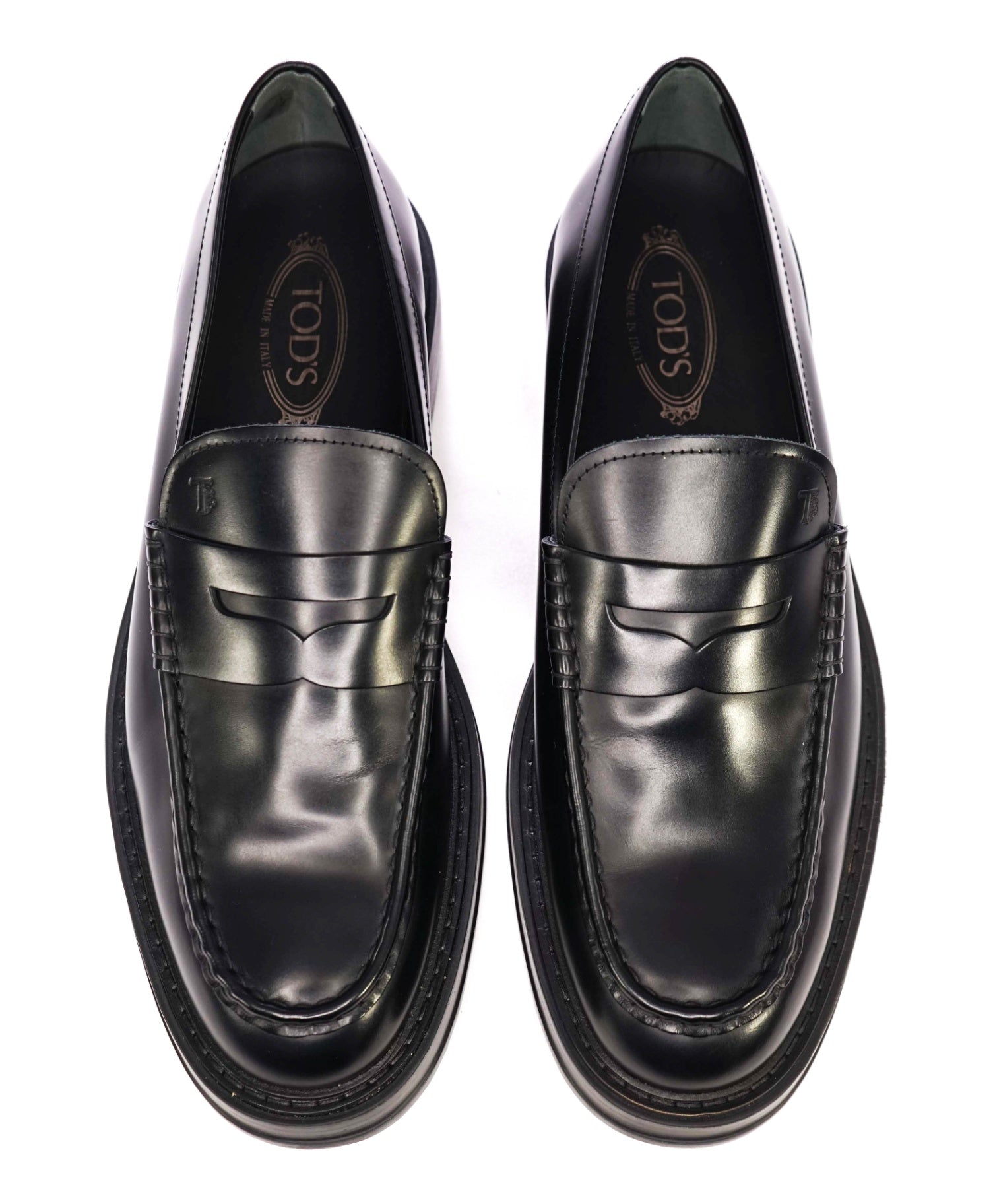 $750 Tod's Solid Black Lug Sole Penny Loafers Leather 12.5 US (11.5IT)