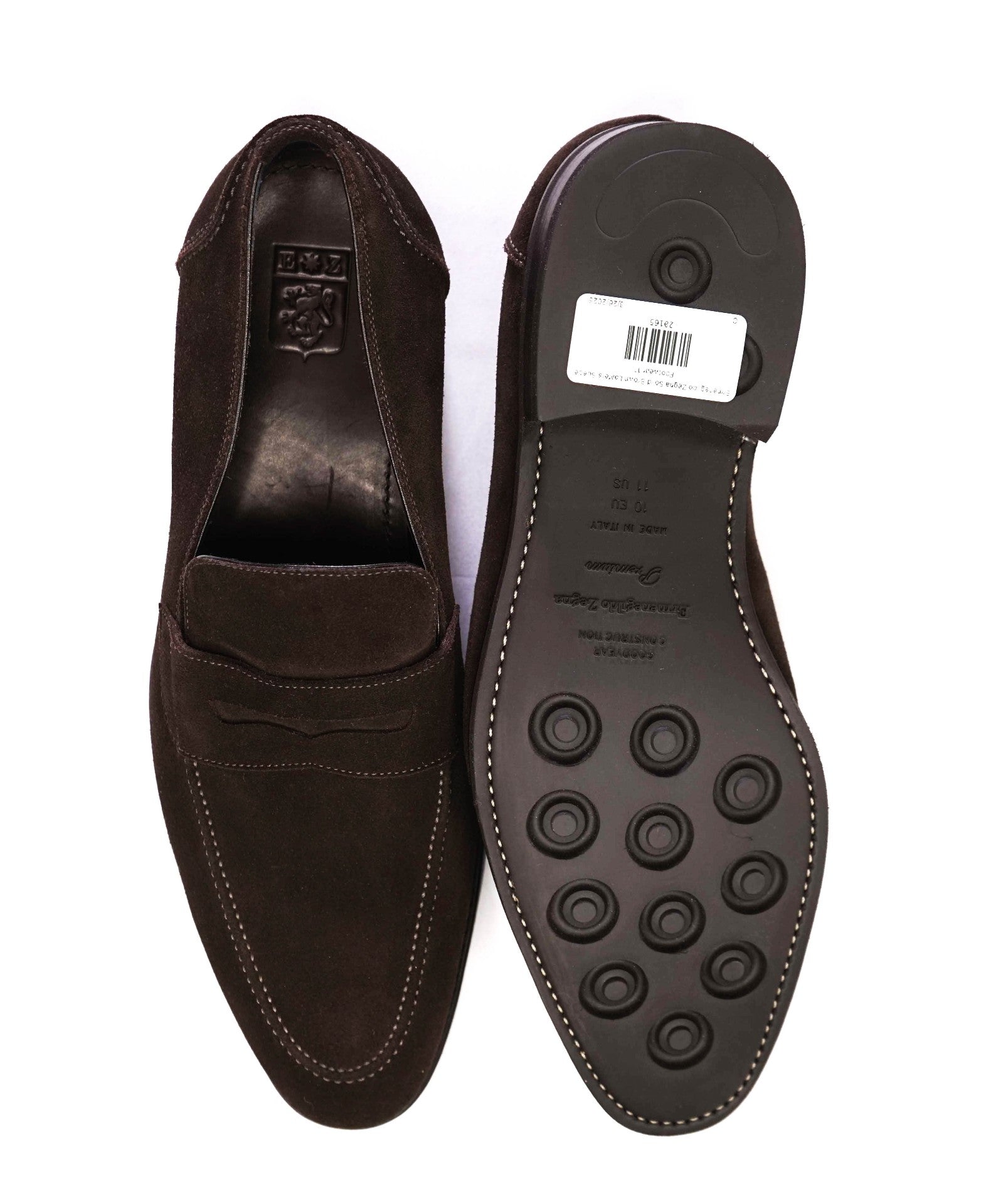 $990 Ermenegildo Zegna GOODYEAR Brown Penny Loafers Suede 11