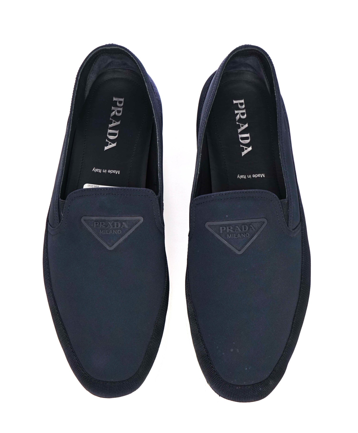 $895 Prada "CANNES" LOGO Solid Navy Nylon Loafers 11.5 US (10.5IT)
