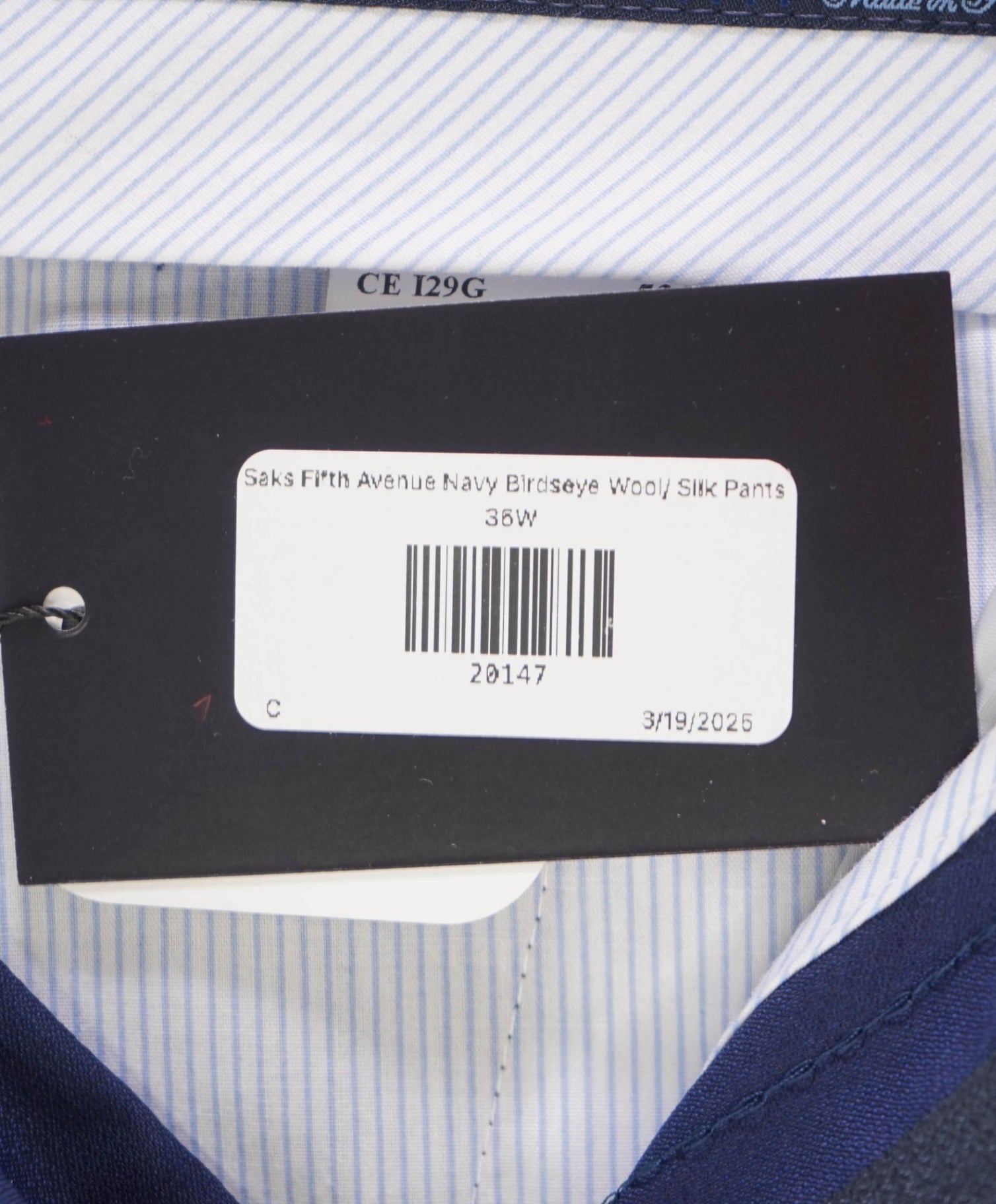 Saks Fifth Avenue Blue Birdseye Wool/ Silk Pants 36W