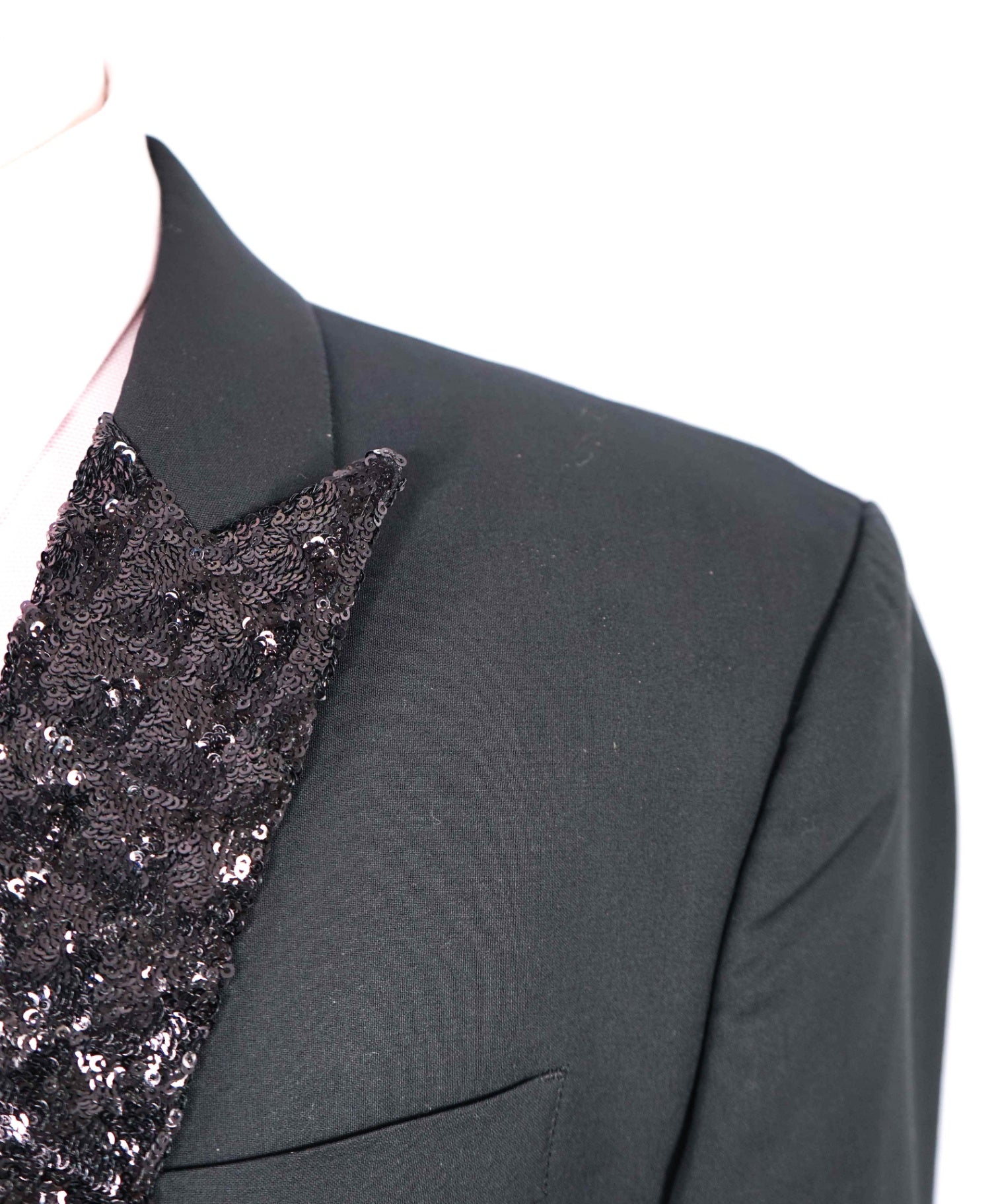 $3,080 Philip Plein Black 1-Btn SEQUIN Peak Lapel Blazer Dinner Jacket 44