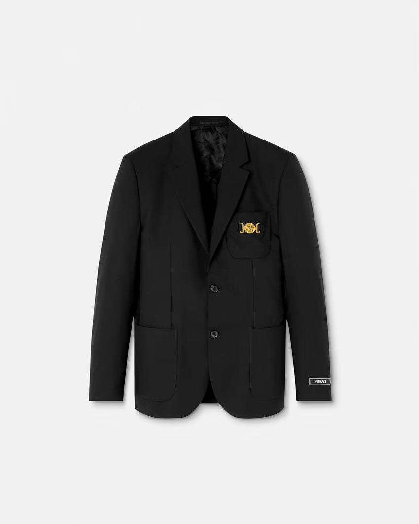 $3,350 Versace "BIGGIE" Solid Black Logo Side Tab Suit 40