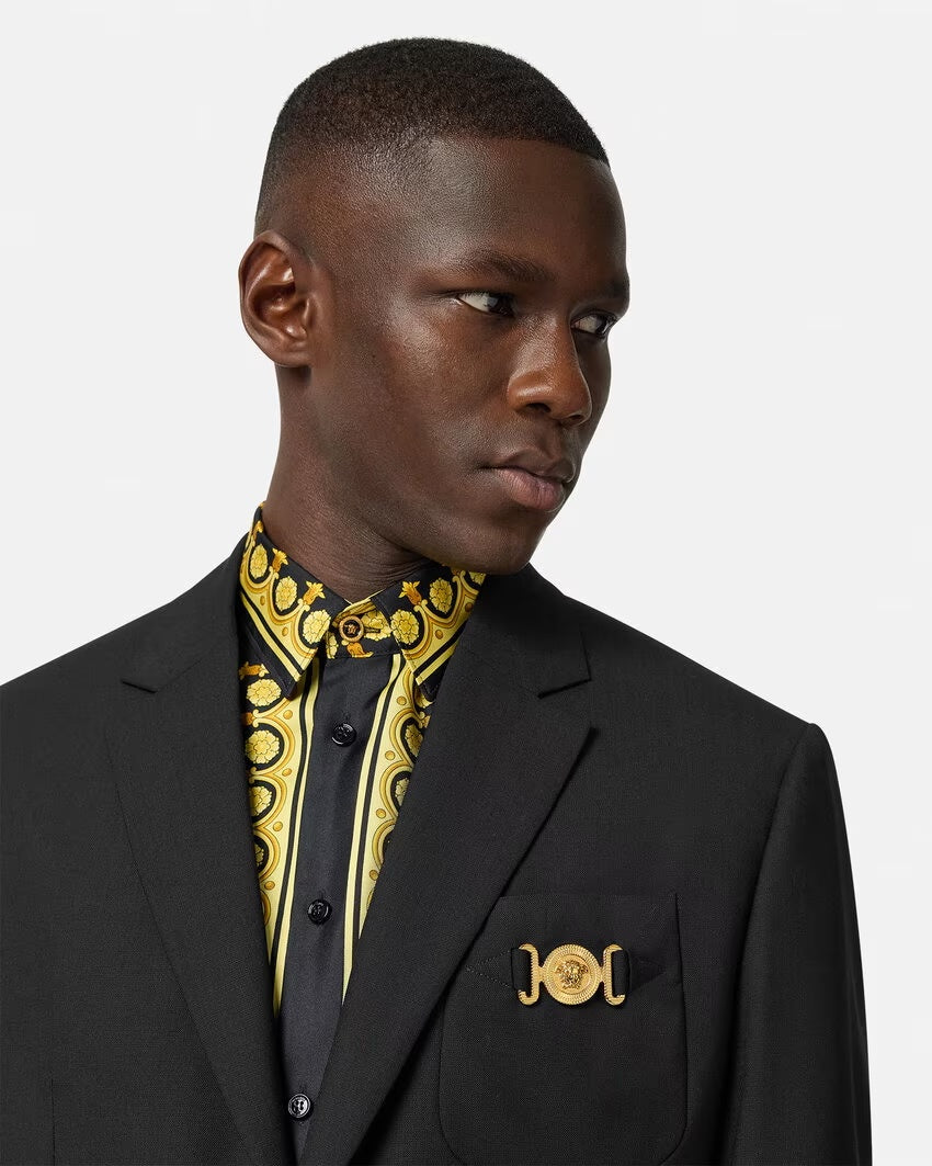 $3,350 Versace "BIGGIE" Solid Black Logo Side Tab Suit 40