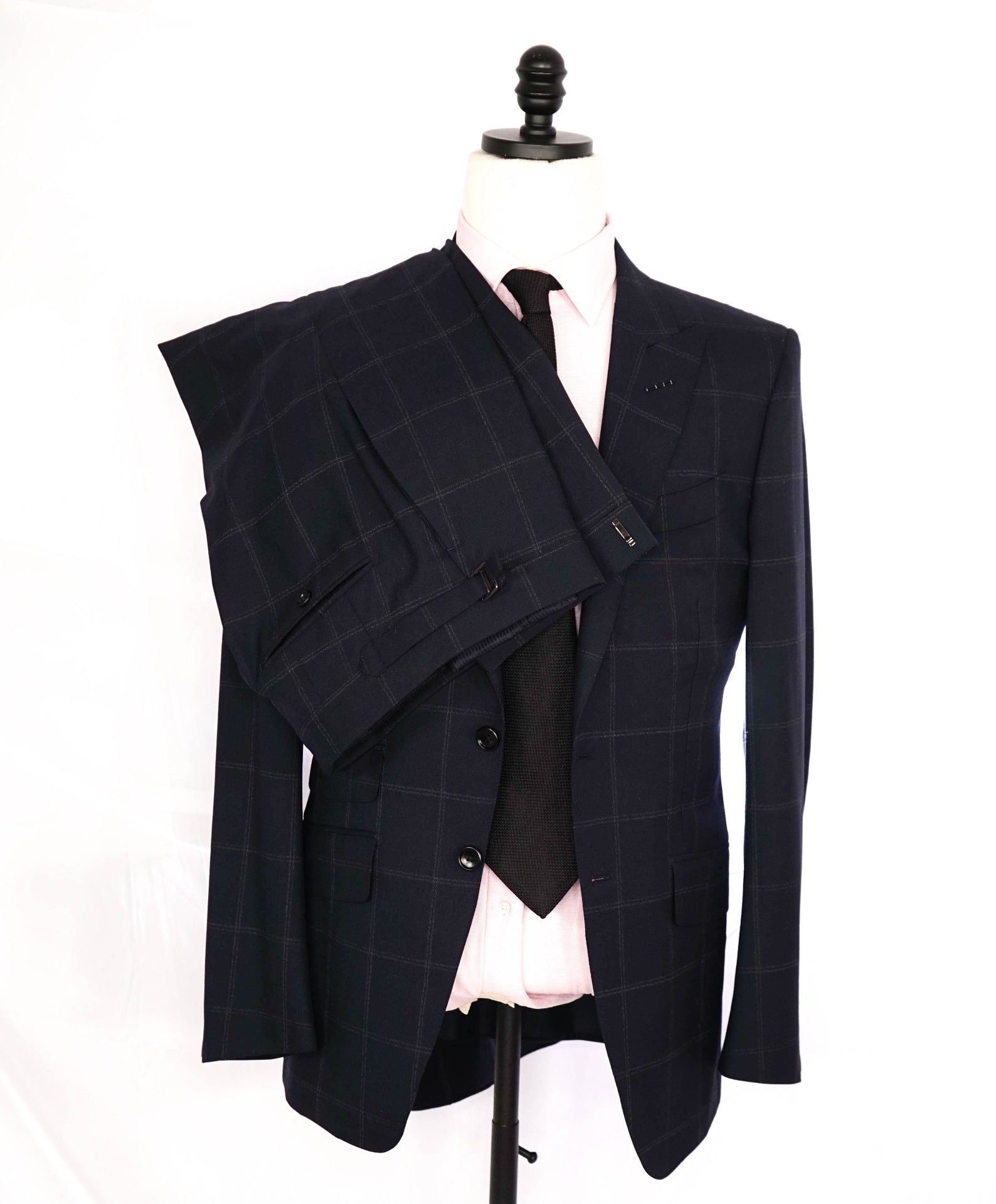 $5,970 Tom Ford Navy Check Peak Lapel Wool Suit 36R