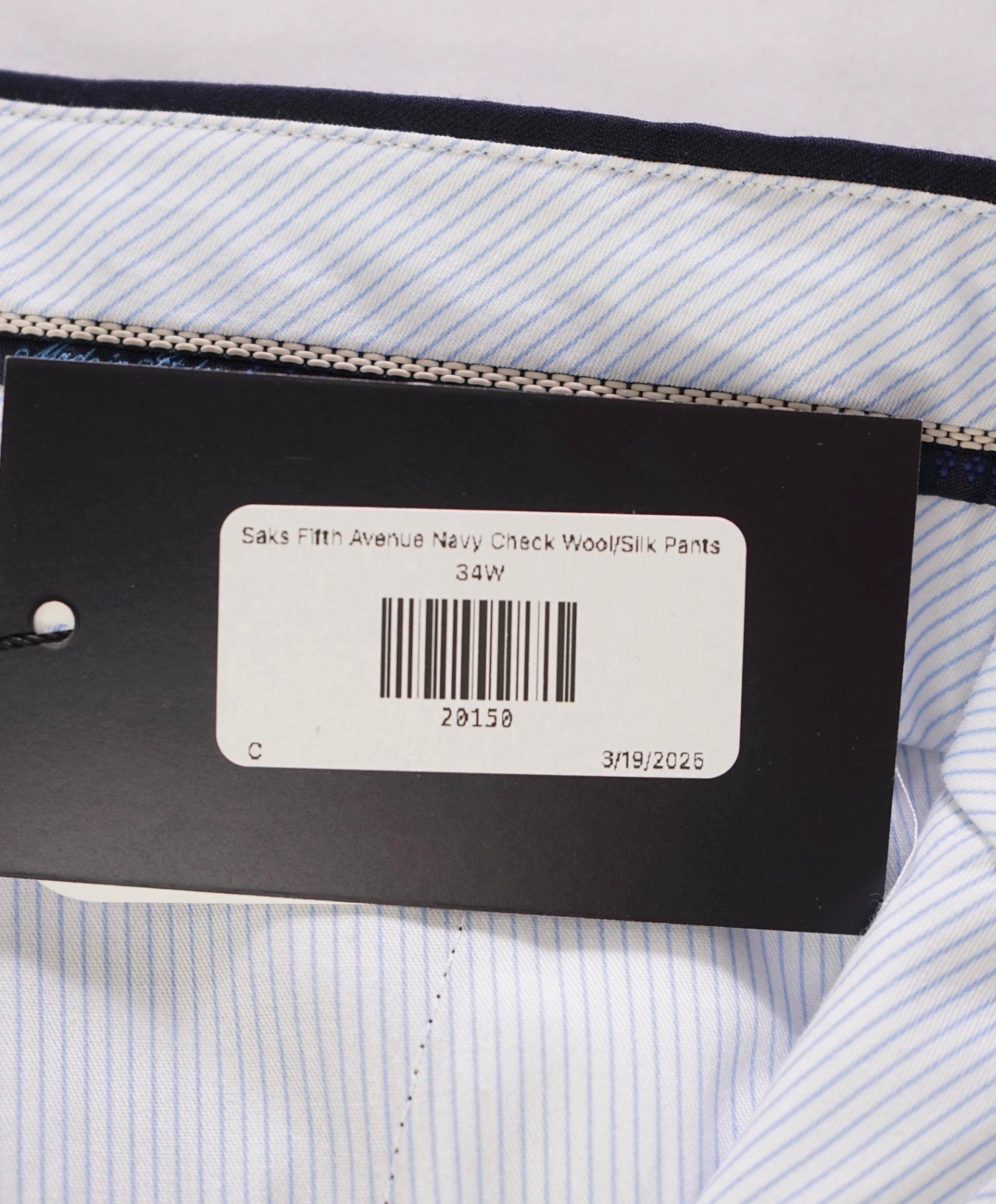 $398 Saks Fifth Avenue Navy Check Wool/Silk Pants 34W
