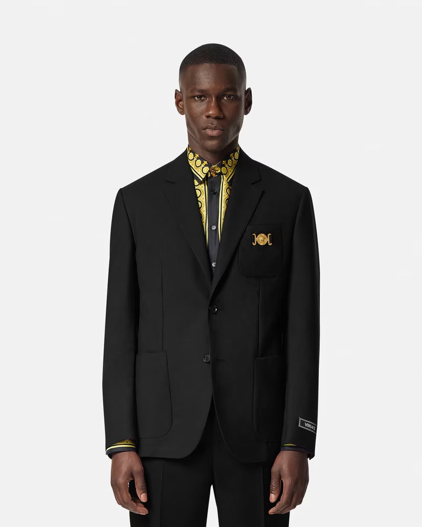$3,350 Versace "BIGGIE" Solid Black Logo Side Tab Suit 40
