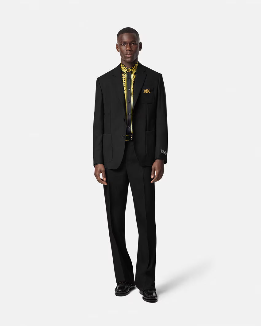 $3,350 Versace "BIGGIE" Solid Black Logo Side Tab Suit 40