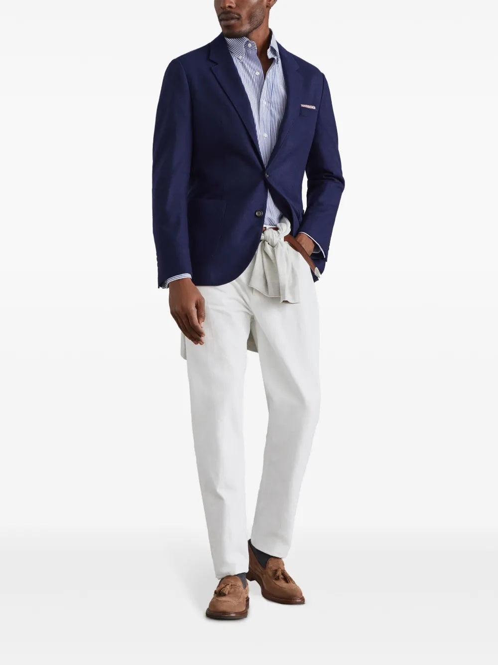 $3,990 Brunello Cucinelli Navy 2/3 Btn Roll 100% Cashmere Blazer 44