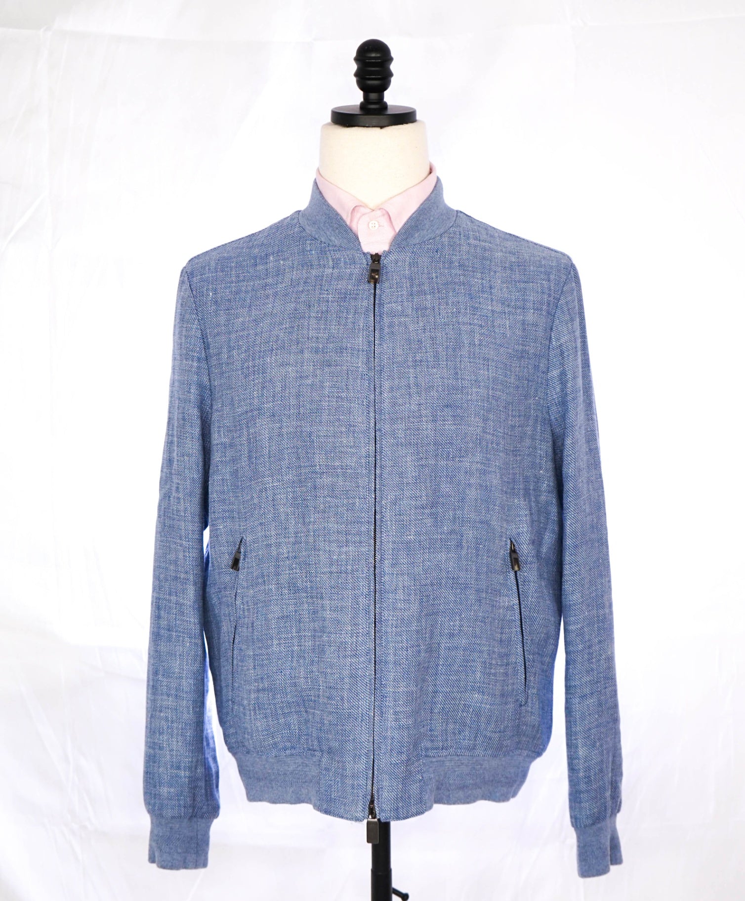 $2,850 Canali *EXCLUSIVE* Blue Wool/Linen Bomber Jacket 40R 